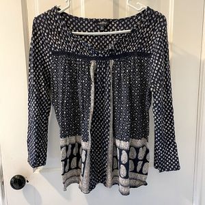 Lucky Brand peasant boho patterned blouse size M